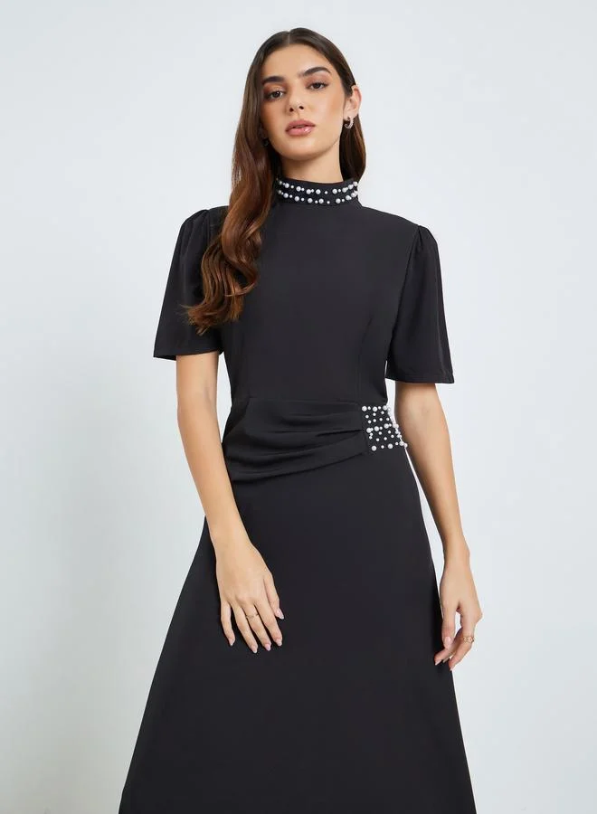 Styli Women Black Embellished Beaded Maxi Dress